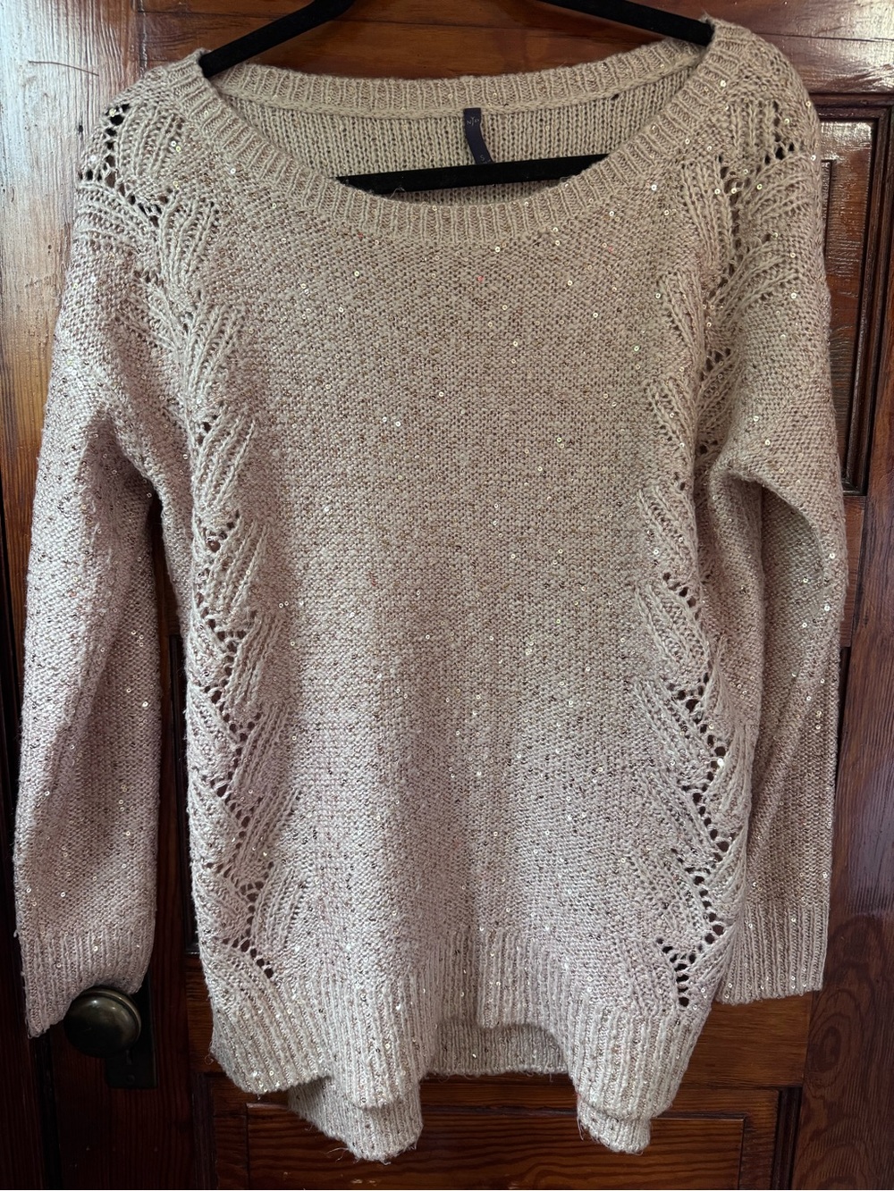 NYDJ Sequin Knit Crew Neck Sweater Light Pink Small